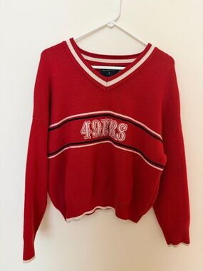 Abercrombie & Fitch Red V-Neck 49ers Knit Sweater